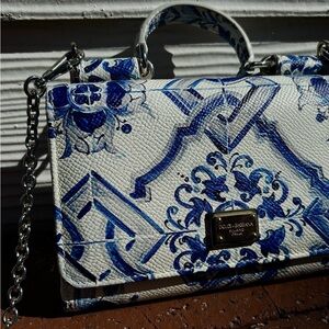 Dolce & Gabbana SICILY VON BAG wallet on chain Majolica Tile Print on Leather